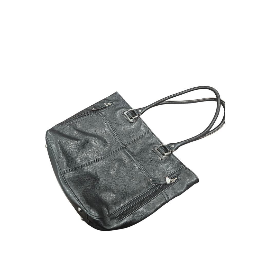Tignanello Black Pebbled Leather Tote Shoulder Bag Organizer Leather Purse